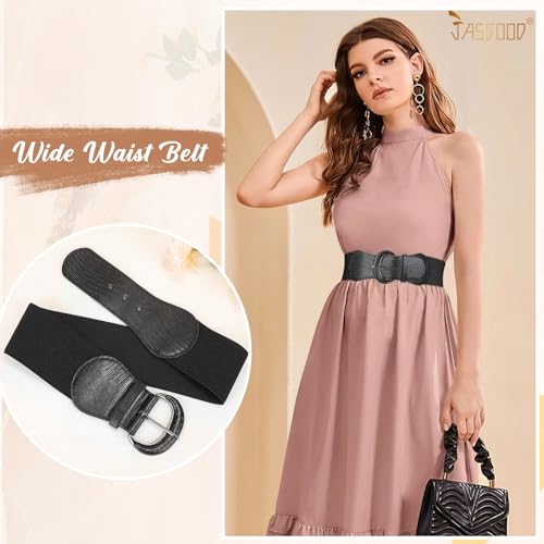 JASGOOD Women Stretchy Wide Waist Belt for Dress Ladies Vintage Elastic Belt - Image 2