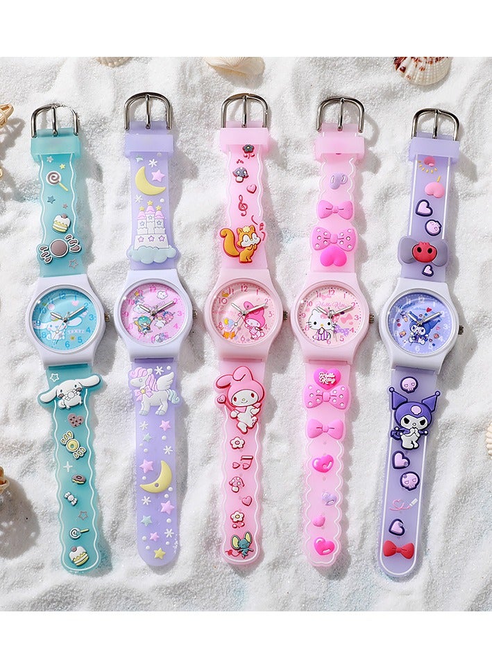 5 Pcs Cartoon Children's Watch Set Romantic Electronic Watch  - Image 2