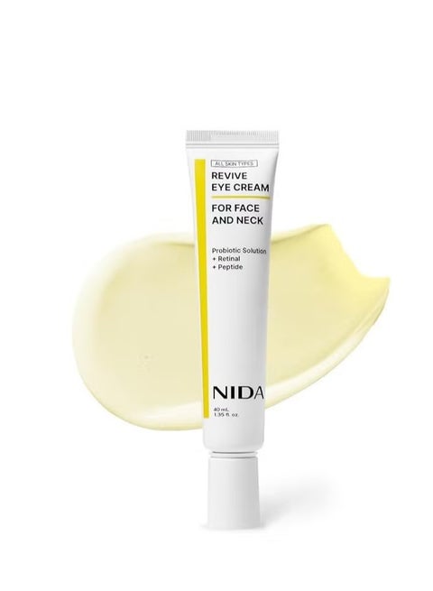 NIDA Revive Eye Cream For Face And Neck | Probiotic Solution, Retinal, Peptide | Wrinkles, Fine Lines, Cell Turnover, Firm Skin Texture, Radiant Skin, Moisture Retention | 1.35 fl. oz., 40ml