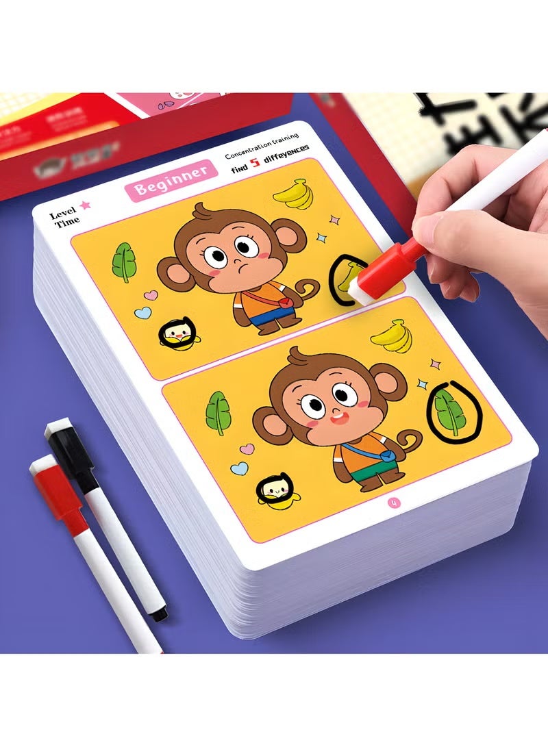 Betaoby A Fun Focus Training Game Where You Find The Differences in Pictures, Educational Materials That Allow You to Identify The Discrepancies, And Erasable Picture Cards. Fun game for Kids Age 3-6 - Image 2
