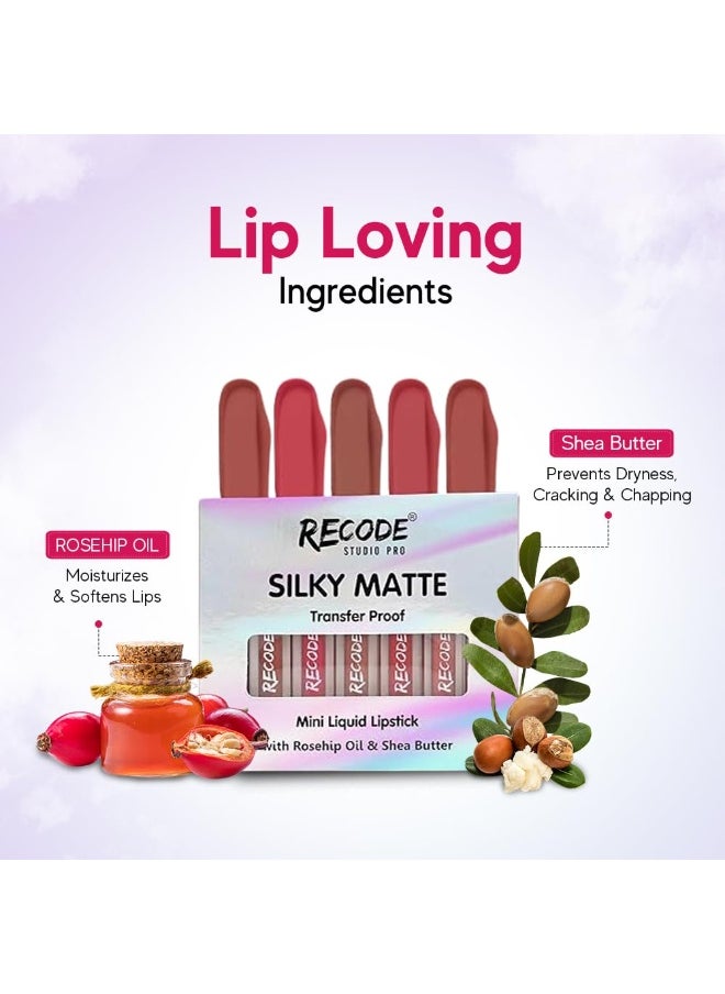 Recode Silky Matte Multicolor 5 Shades Liquid Lipstick Combo Pack Long Lasting 12Hrs 5x1.25ml Rosehip Shea Butter  - Image 2