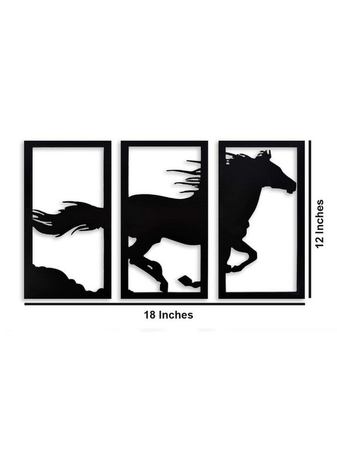 Wall Mitra Running Horse Wall Art, 3-Panel MDF Silhouette, Black Frame, 18 x 12 inches - Image 2