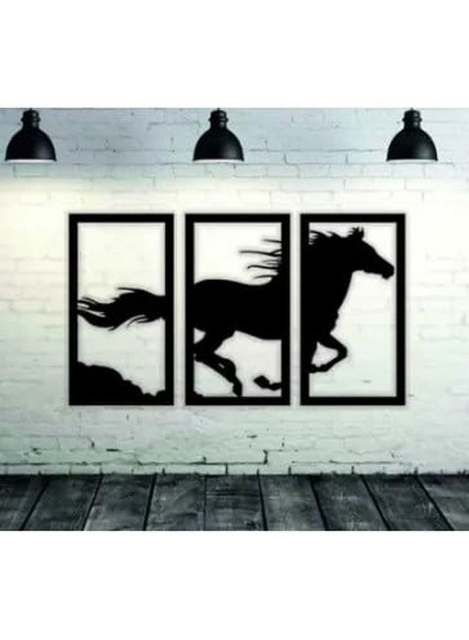Wall Mitra Running Horse Wall Art, 3-Panel MDF Silhouette, Black Frame, 18 x 12 inches - Image 3