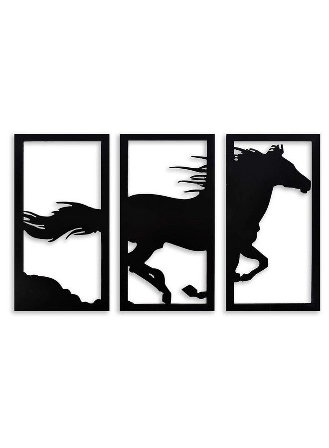 Wall Mitra Running Horse Wall Art, 3-Panel MDF Silhouette, Black Frame, 18 x 12 inches - Image 1