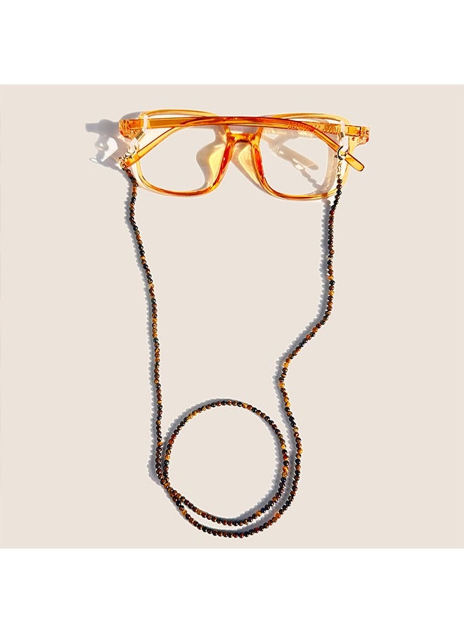 ماركة غير محددة هدية أنيقة: 3A الصف الطبيعي 3mm النمر عين حجر مستدير الخرز اليدوية الخرز النظارات المعلقة رقبة مكافحة الانزلاق النظارات مع سلسلة نظارات مكافحة الخسارة  - Image 2