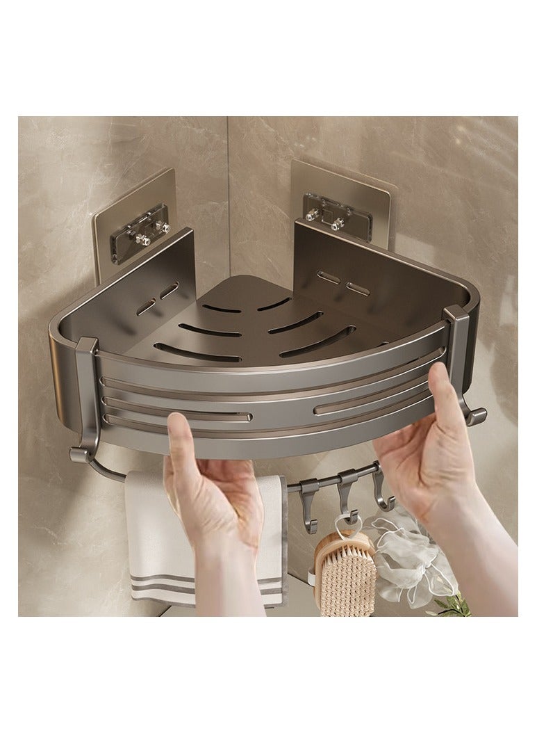 Bathroom Corner Single-Layer Storage Shelf, Shower Shampoo and Soap Organizer, Wall-Mounted, Gray, 30*22*6.8 cm  - Image 1