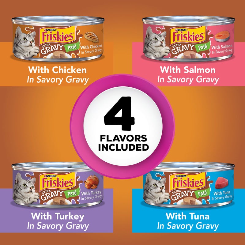 Friskies Purina Friskies Pate Wet Cat Food Variety Pack, Extra Gravy Pate Chicken, Turkey, Salmon & Tuna - (24) 5.5 oz. Cans - Image 2