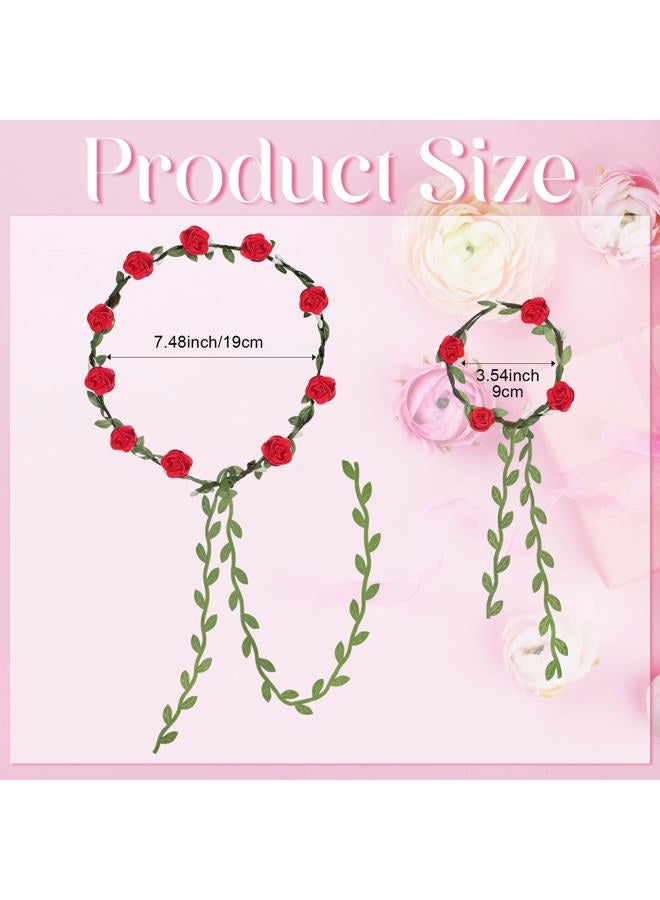 XunYee 48 Pcs Flower Crowns and Bracelets Kit 24 Boho Flower Garland Headbands Hair Wreath 24 Floral Wristbands for Girls Wedding Birthday Party Supplies - Image 2