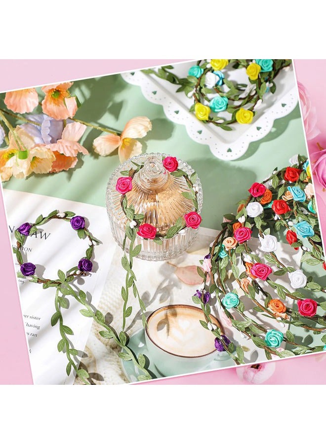 XunYee 48 Pcs Flower Crowns and Bracelets Kit 24 Boho Flower Garland Headbands Hair Wreath 24 Floral Wristbands for Girls Wedding Birthday Party Supplies - Image 4