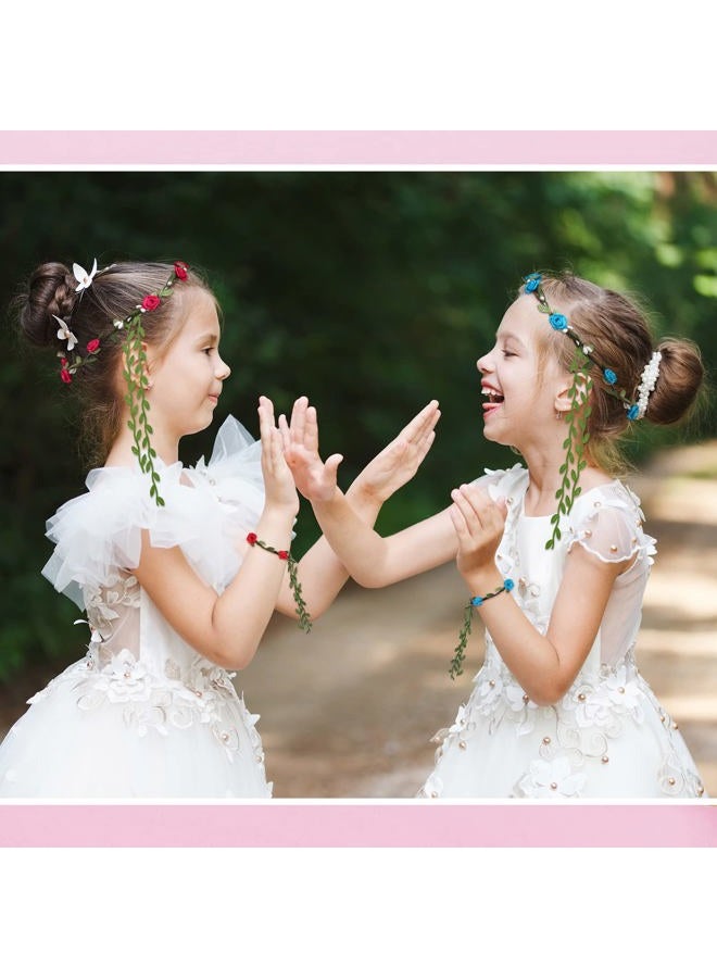 XunYee 48 Pcs Flower Crowns and Bracelets Kit 24 Boho Flower Garland Headbands Hair Wreath 24 Floral Wristbands for Girls Wedding Birthday Party Supplies - Image 5