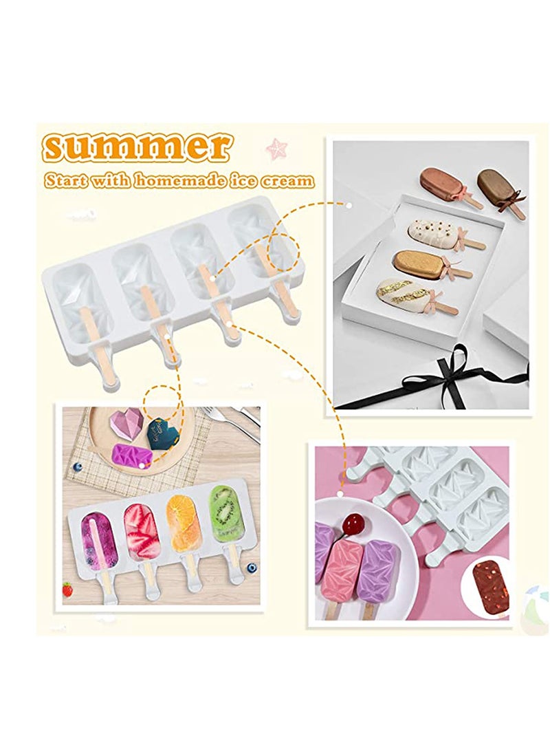 SYOSI - Ice Pop Molds Set with 50 Wooden Sticks, Popsicle Molds Cavities Large Diamond Shaped Silicone , Homemade Popsicle Maker Ice Cream Mold Oval Cakesicle Molds or DIY Ice Cream, Cakesicle - Image 1