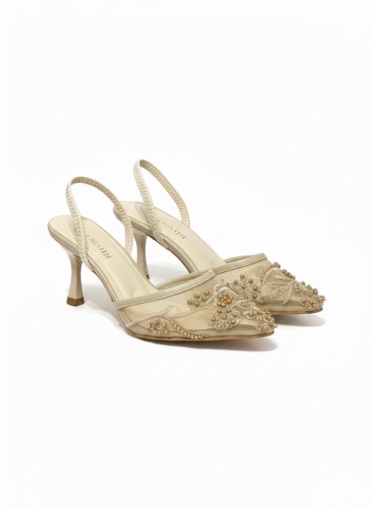 لايف ستيلاش  أحذية بكعب شبك مع تطريز F-607 - بيج - Image 1