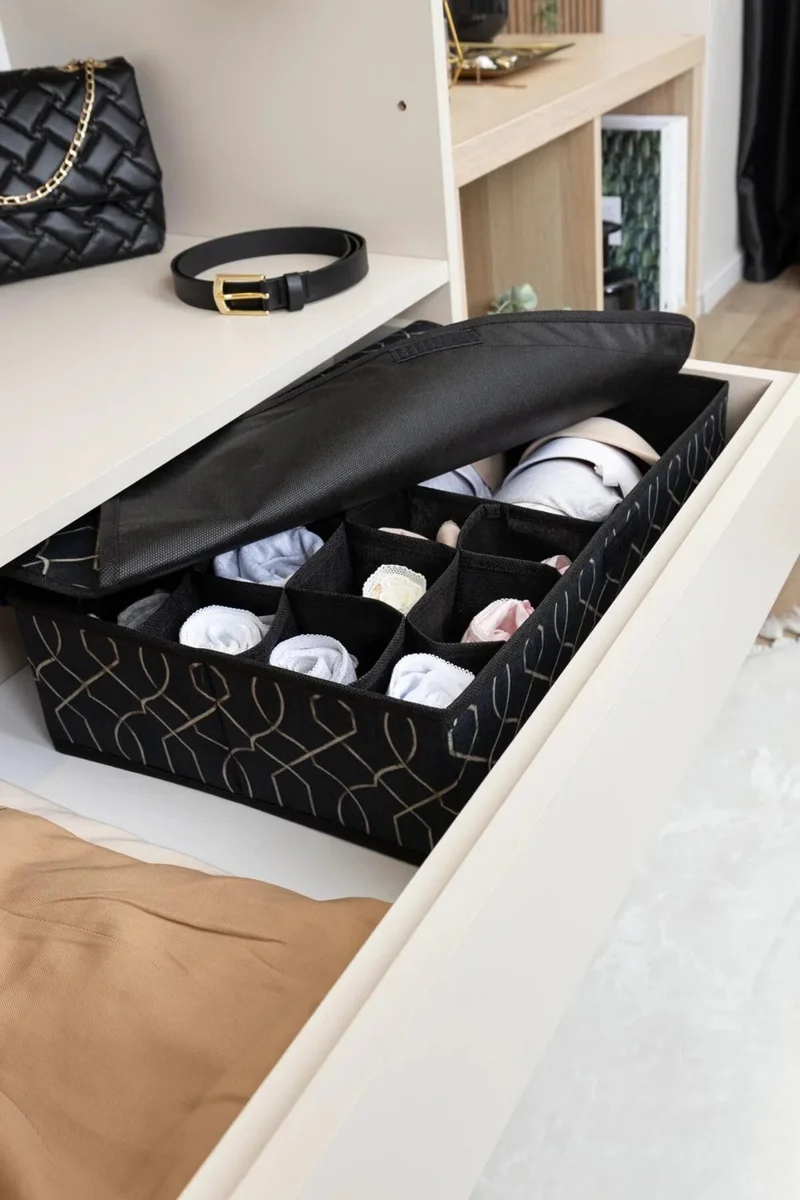 Nisahometeks 13 Compartment Covered Drawer Organizer Socks, Bra Organizer