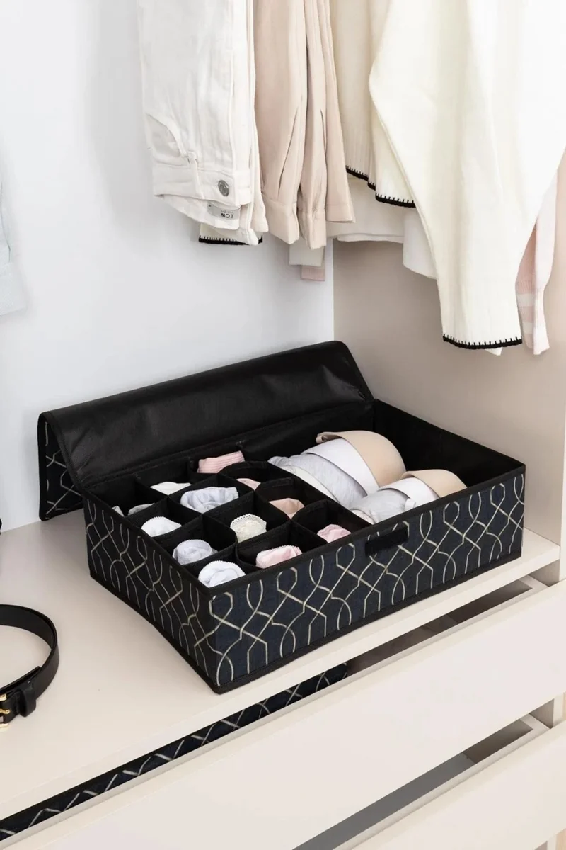 Nisahometeks 13 Compartment Covered Drawer Organizer Socks, Bra Organizer