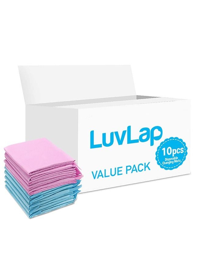 Luvlap Disposable Changing Mats, 10 Counts, Soft Waterproof Mat, Portable Leak Proof Changing Mat, New Mom Leak-Proof Under pad, Mattress Table Protector Pad - Image 1