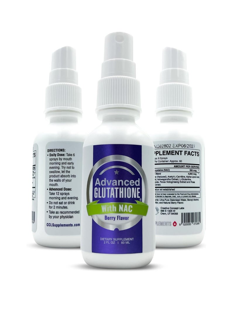 سي سي أل سبلامنتس بخاخ الجلوتاثيون المتقدم ومكمل NAC، جلوتاثيون سائل تحت اللسان، بخاخ مضاد للأكسدة N-أسيتيل سيستين يدعم صحة المناعة - نكهة منعشة، غير معدل وراثيًا، نباتي، خالٍ من الغلوتين (2 أونصة سائلة) - Image 1