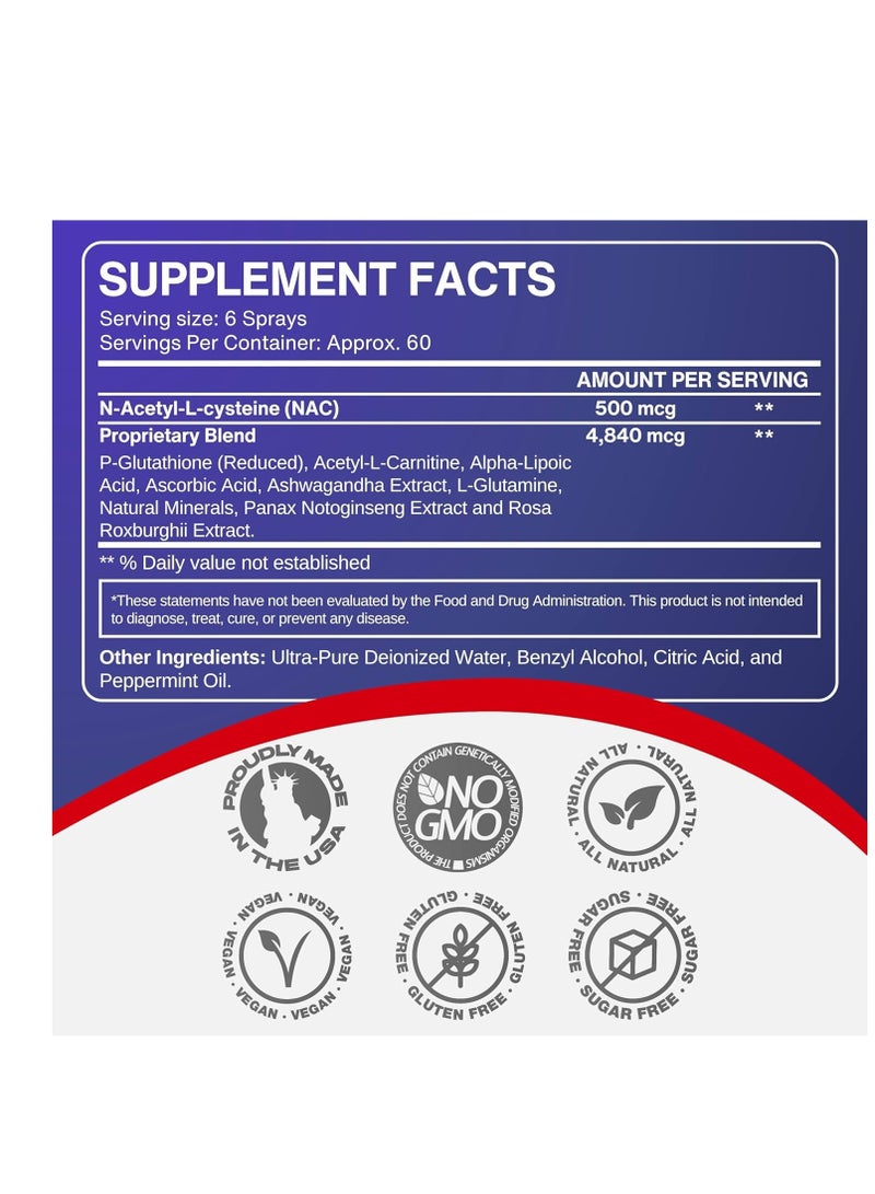 سي سي أل سبلامنتس بخاخ الجلوتاثيون المتقدم ومكمل NAC، جلوتاثيون سائل تحت اللسان، بخاخ مضاد للأكسدة N-أسيتيل سيستين يدعم صحة المناعة - نكهة منعشة، غير معدل وراثيًا، نباتي، خالٍ من الغلوتين (2 أونصة سائلة) - Image 2