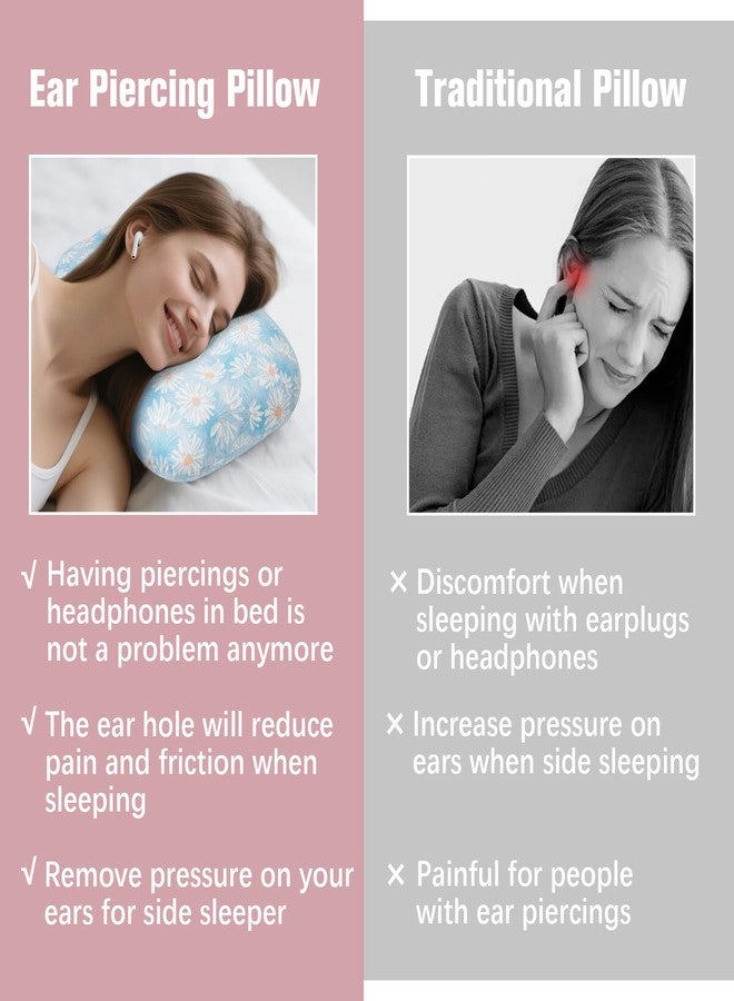 RoamReady Ear Piercing Pillow for Side Sleeper with Hole for Relief Ears Pain CNH Piercing Pain Sleeping Pressure Sore, Comfortable Support Ear Guard Pillow to a Restful Sleep, Blue and White Daisy - Image 5
