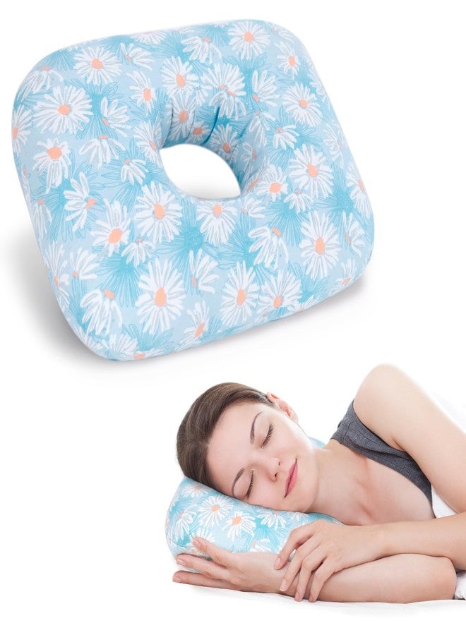 RoamReady Ear Piercing Pillow for Side Sleeper with Hole for Relief Ears Pain CNH Piercing Pain Sleeping Pressure Sore, Comfortable Support Ear Guard Pillow to a Restful Sleep, Blue and White Daisy - Image 1