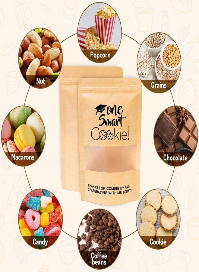 Whaline 50 Pcs Graduation Candy Gift Bags Mini One Smart Cookie Kraft Paper Zip Resealable Bags Small Congrats Grad Brown Stand Up Pouches with Window for Class of 2026 Party Decoration Supplies - Image 3