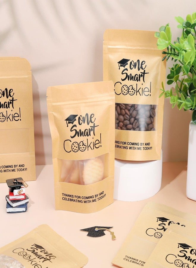 Whaline 50 Pcs Graduation Candy Gift Bags Mini One Smart Cookie Kraft Paper Zip Resealable Bags Small Congrats Grad Brown Stand Up Pouches with Window for Class of 2026 Party Decoration Supplies - Image 4