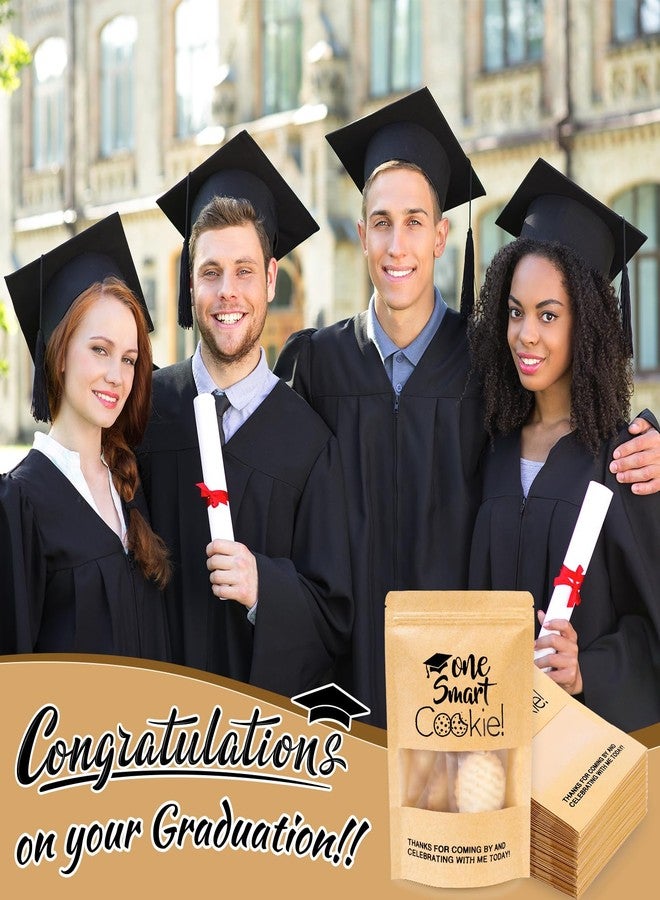 Whaline 50 Pcs Graduation Candy Gift Bags Mini One Smart Cookie Kraft Paper Zip Resealable Bags Small Congrats Grad Brown Stand Up Pouches with Window for Class of 2026 Party Decoration Supplies - Image 5