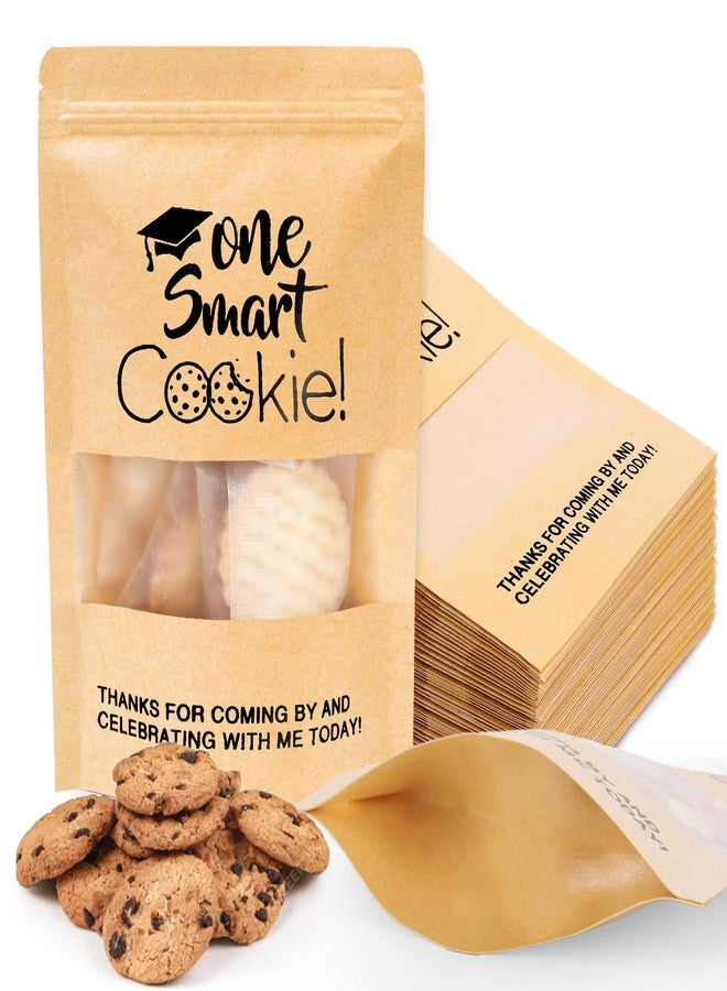 Whaline 50 Pcs Graduation Candy Gift Bags Mini One Smart Cookie Kraft Paper Zip Resealable Bags Small Congrats Grad Brown Stand Up Pouches with Window for Class of 2026 Party Decoration Supplies - Image 1