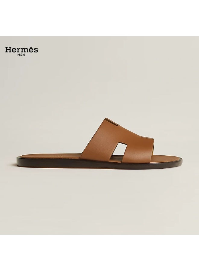 Hermes H24 صندل هيرميس H24 إزمير للرجال، صيفي، بدون أربطة، مسطح، بمقدمة مستديرة، بني - Image 3