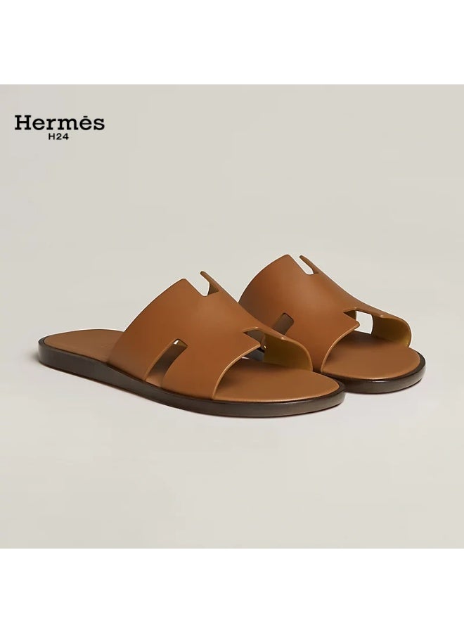 Hermes H24 صندل هيرميس H24 إزمير للرجال، صيفي، بدون أربطة، مسطح، بمقدمة مستديرة، بني - Image 1