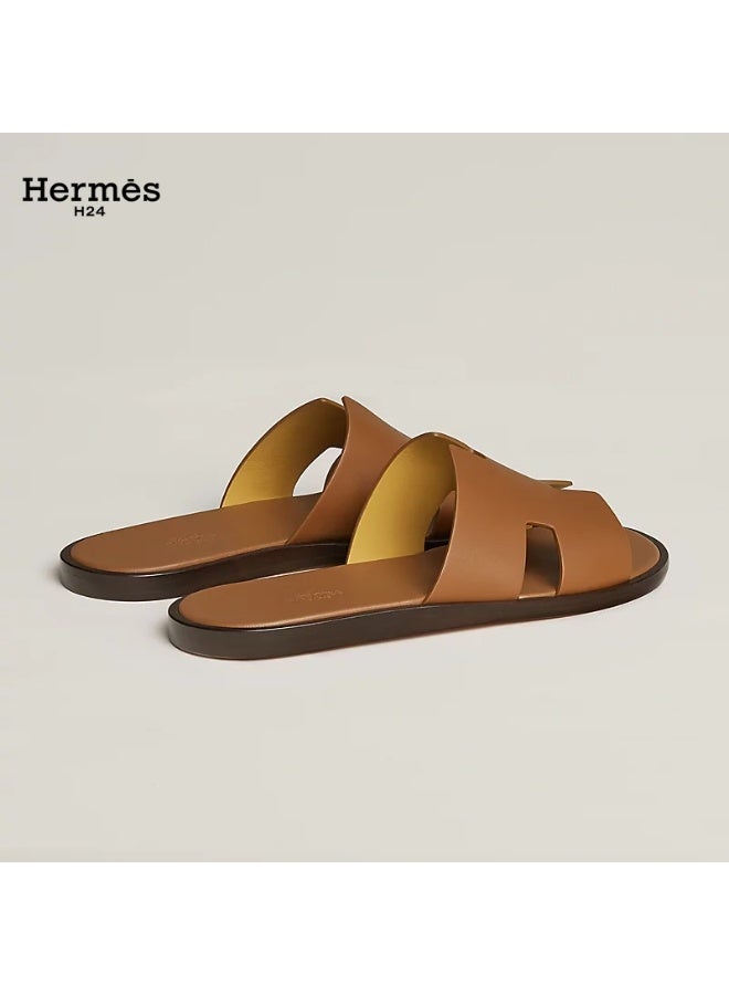 Hermes H24 صندل هيرميس H24 إزمير للرجال، صيفي، بدون أربطة، مسطح، بمقدمة مستديرة، بني - Image 2