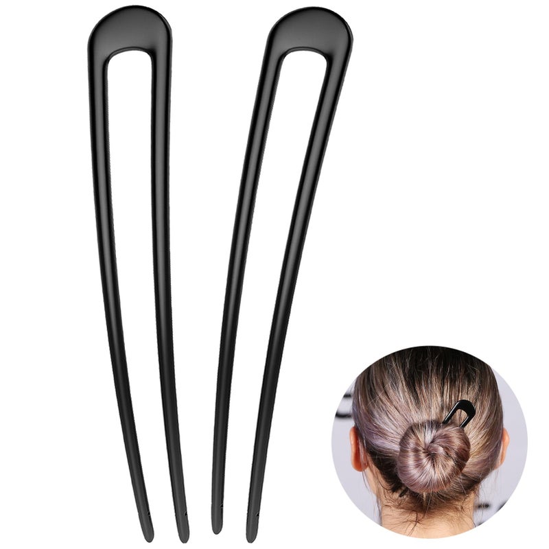 HYFEEL French Hair Pins Metal Hair Fork U Shaped Extra Long Chignon 2 Prong Sticks for Women Hair Accessories (Black- 2 Pieces) - Image 1