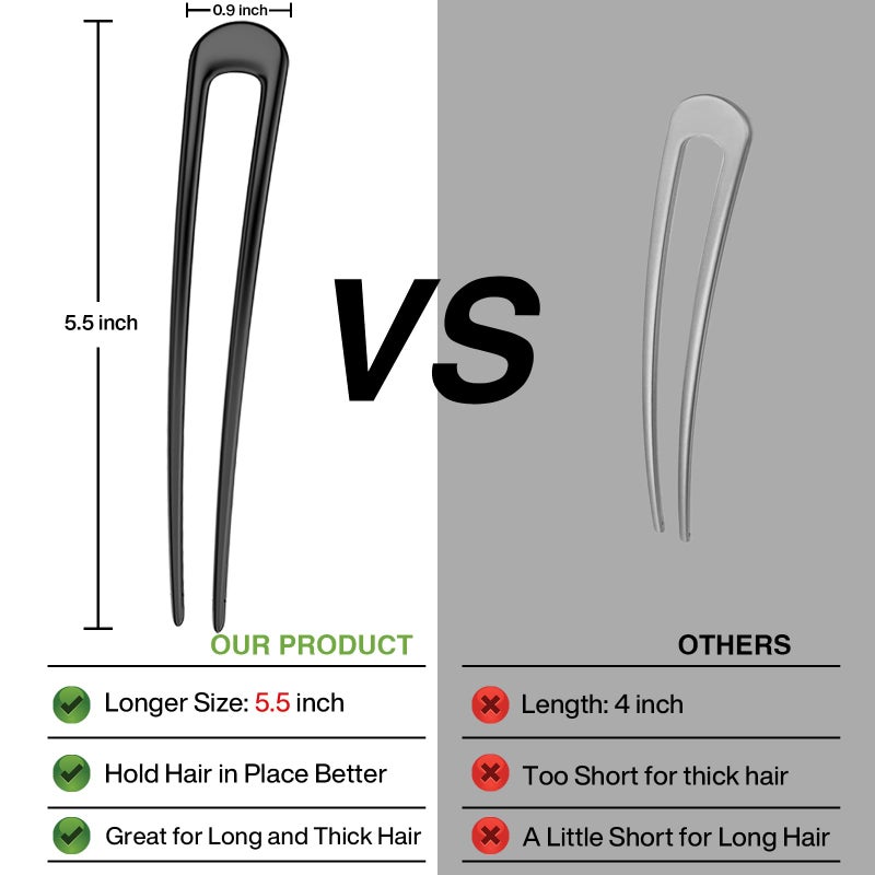 HYFEEL French Hair Pins Metal Hair Fork U Shaped Extra Long Chignon 2 Prong Sticks for Women Hair Accessories (Black- 2 Pieces) - Image 3
