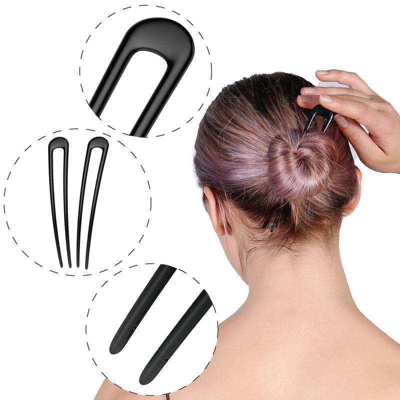 HYFEEL French Hair Pins Metal Hair Fork U Shaped Extra Long Chignon 2 Prong Sticks for Women Hair Accessories (Black- 2 Pieces) - Image 4