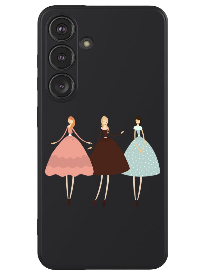 Theodor Protective Slim Fit Case Liquid Silicone Cover with Full Body Protection Anti-Scratch Shockproof Case For Samsung Galaxy S24 (Black) - Pretty Girls Illustration - Image 1