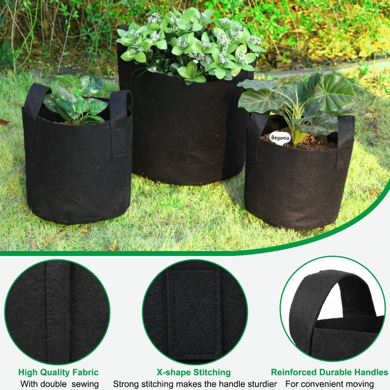 JERIA 12-Pack 5 Gallon, Vegetable/Flower/Plant Grow Bags, Aeration Fabric Pots with Handles (Black), Come with 12 Pcs Plant Labels - Image 3