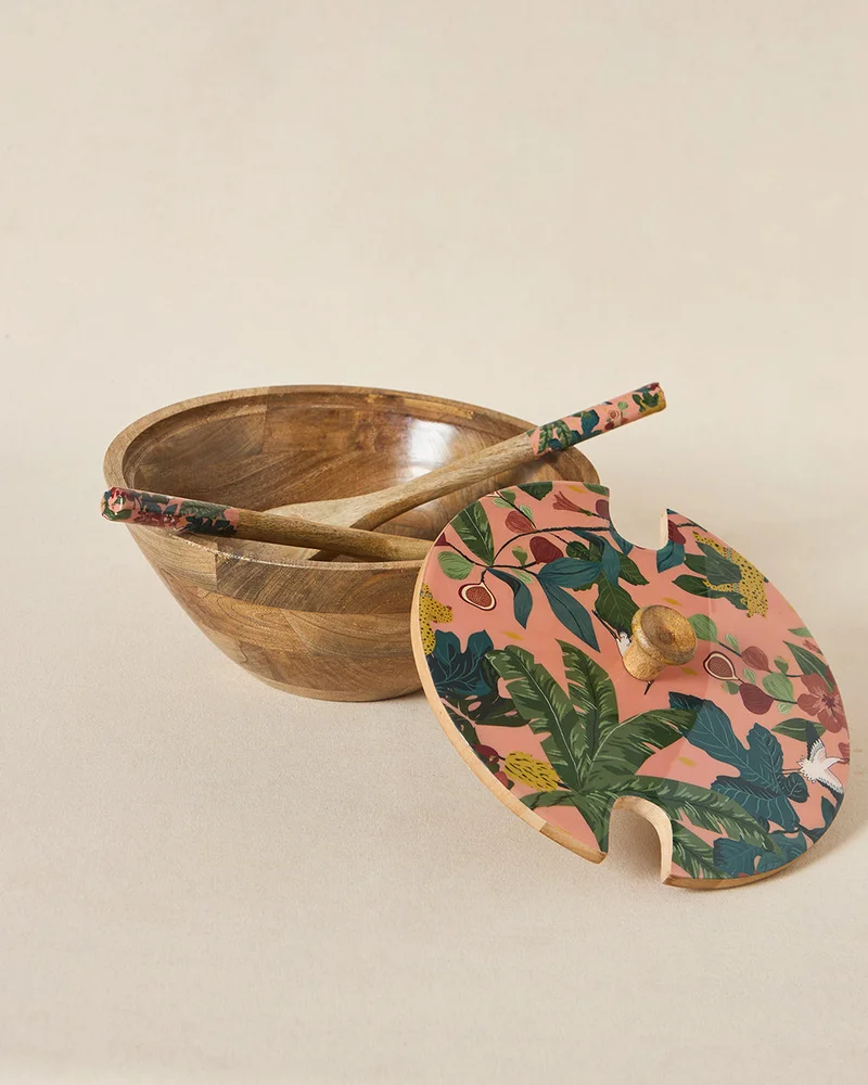 Chumbak Country Wooden Salad Bowl & Server Set