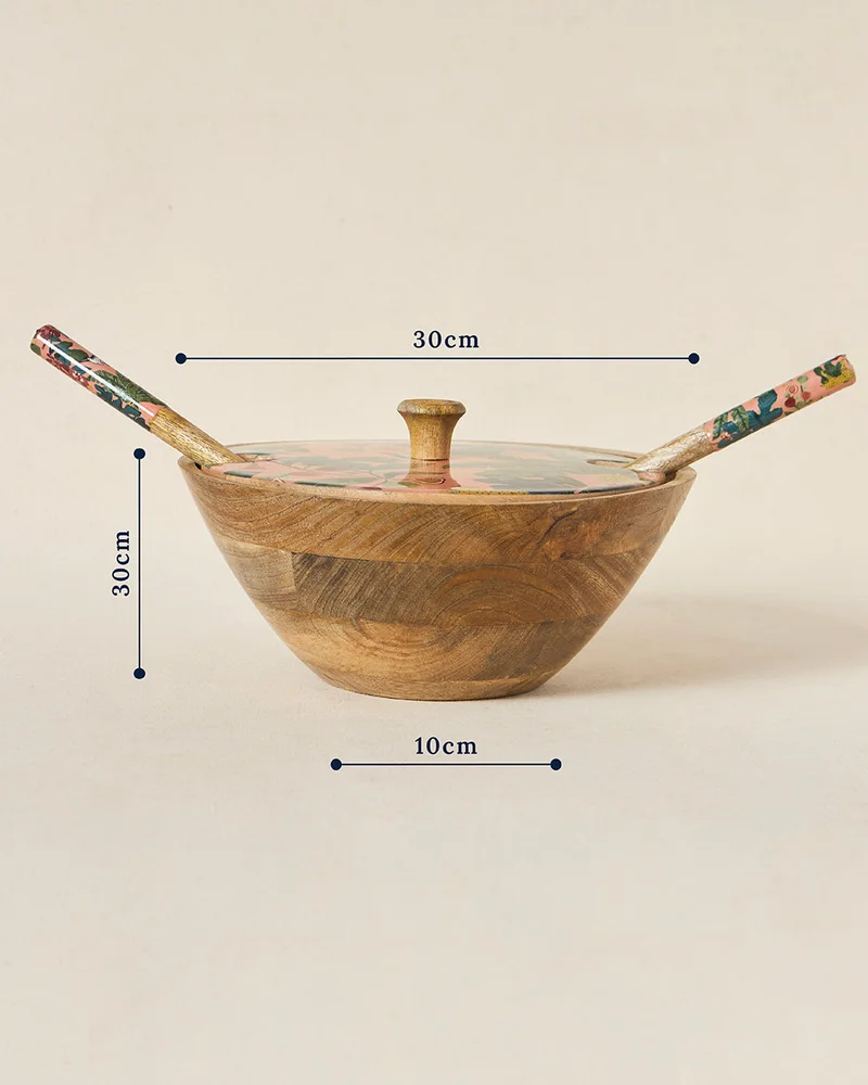 Chumbak Country Wooden Salad Bowl & Server Set