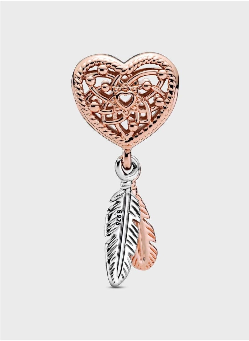 PANDORA Openwork Heart & Two Feathers Dreamcatcher Charm  - Image 2