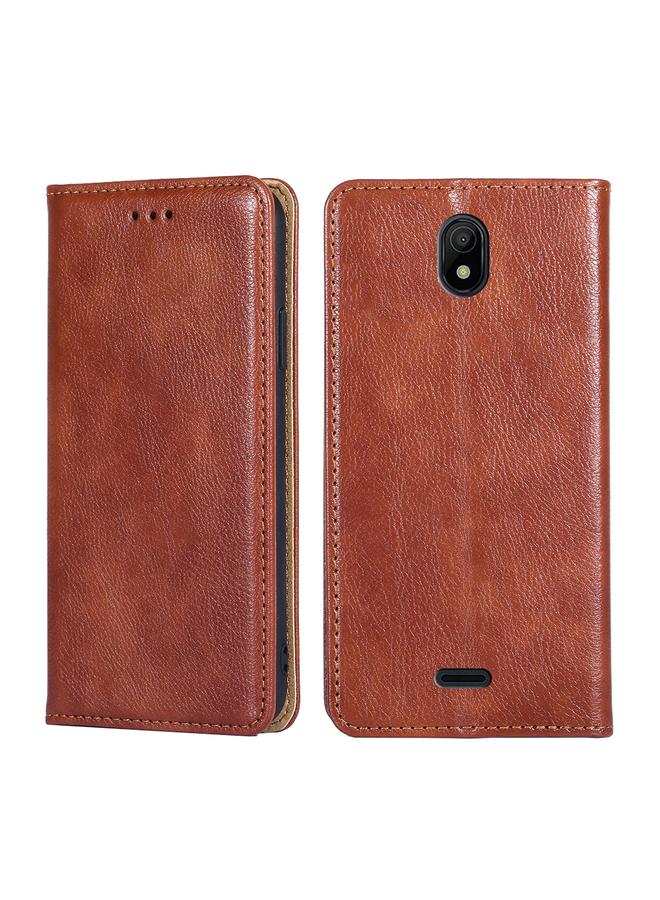 اس-توب جراب لهاتف Nokia C100، مصنوع من الجلد اللامع بلون سادة، قابل للطي مغناطيسيًا - Image 1