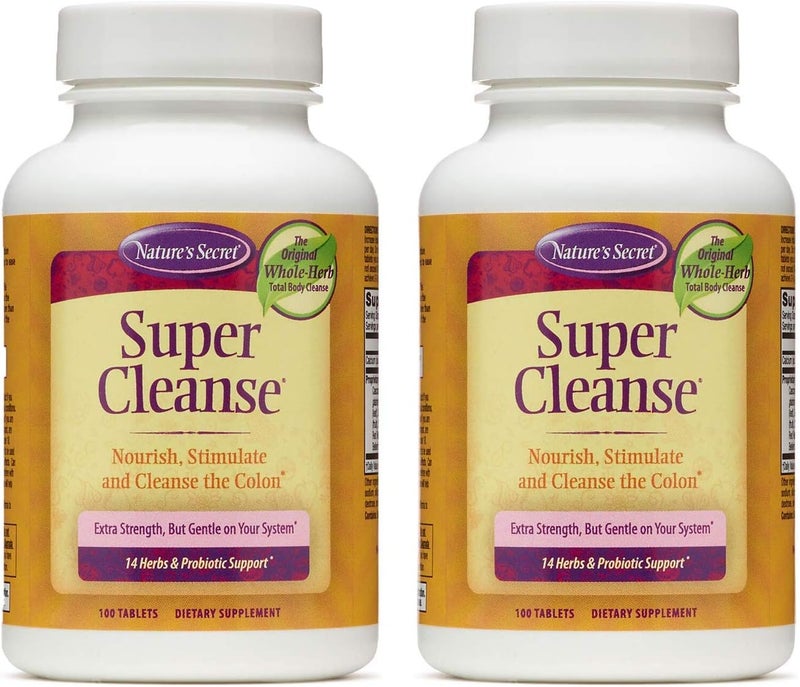 Natures Secret سر نatures سوبر كلينز قوة إضافية سموم ديتوكس تطهير الجسم اللطيف دعم صحة القولون مزيج محفز من 14 عشبة مع بروبيوتيك 100 قرص عبوة من 2 - Image 1