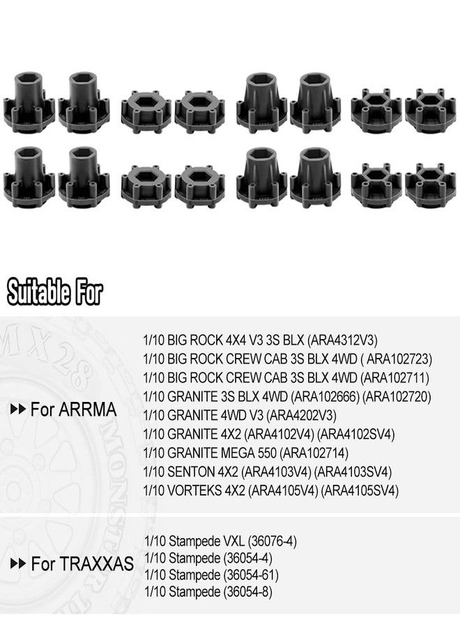 GLOBACT MX28 2.8" Tire and Wheels with 12mm/14mm Hex Adapter for Traxxas Stampede Rustler & Arrma Big Rock Granite Vorteks 1/10 RC Truck Car (Black) - Image 2