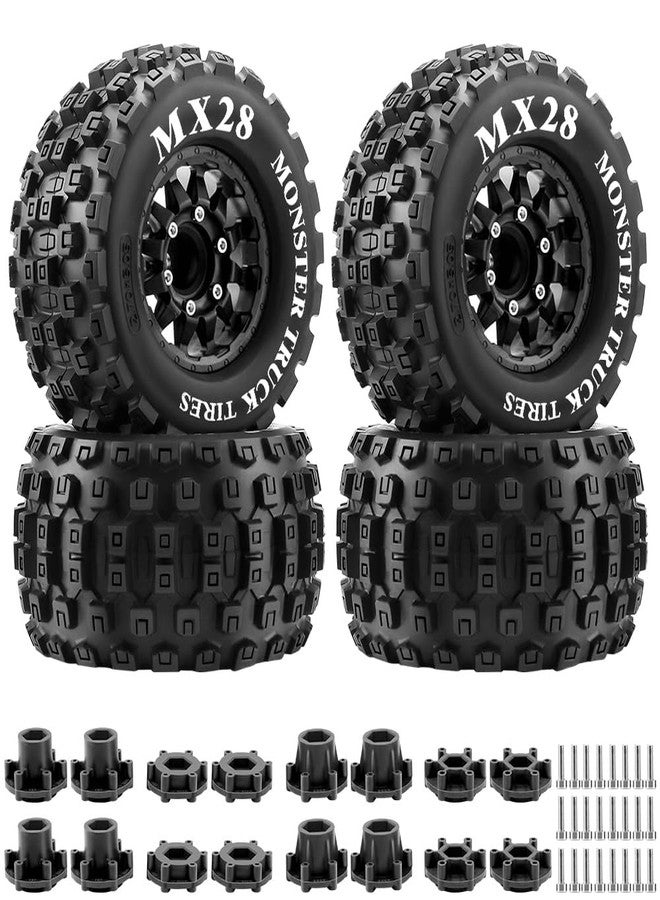 GLOBACT MX28 2.8" Tire and Wheels with 12mm/14mm Hex Adapter for Traxxas Stampede Rustler & Arrma Big Rock Granite Vorteks 1/10 RC Truck Car (Black) - Image 1
