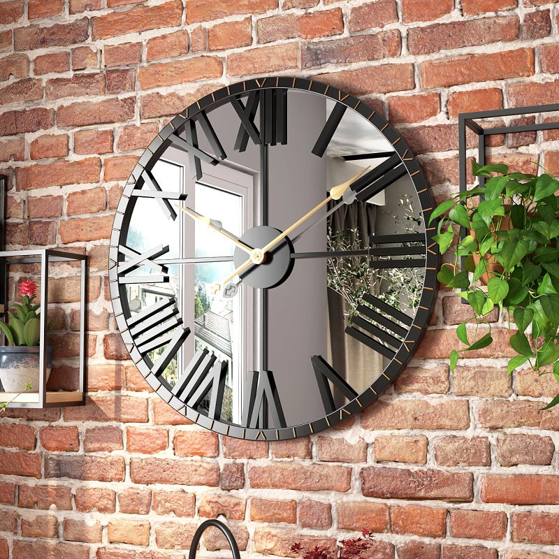 DAYDAYART DAYDAYART Modern Mirror Wall Clock Large Vintage Retro Wall Decor Metal Frame Big Silent Non Ticking Clock for Living Room Decor Kitchen Bedroom Study Decoration 275 Inch 