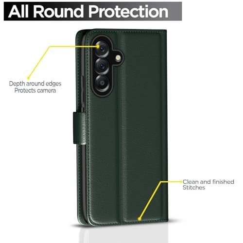 Pikkme Flip Cover for Samsung Galaxy A36 5G Leather Finish | Inside TPU with Card Pockets | Wallet Stand and Shock Proof | Complete Protection Flip Case(Green) - Image 4