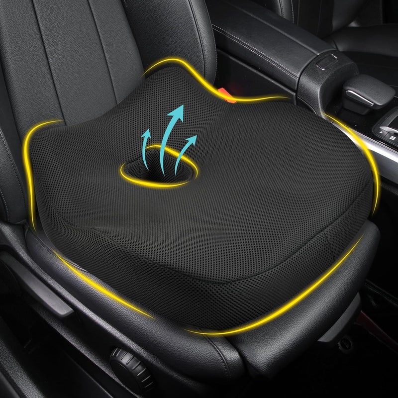 Allaboutsla Ergonomic Memory Foam Car Seat Cushion for Sciatica Pain Relief - Classic Black - Image 1