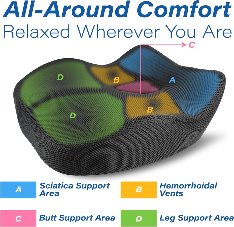 Allaboutsla Ergonomic Memory Foam Car Seat Cushion for Sciatica Pain Relief - Classic Black - Image 4