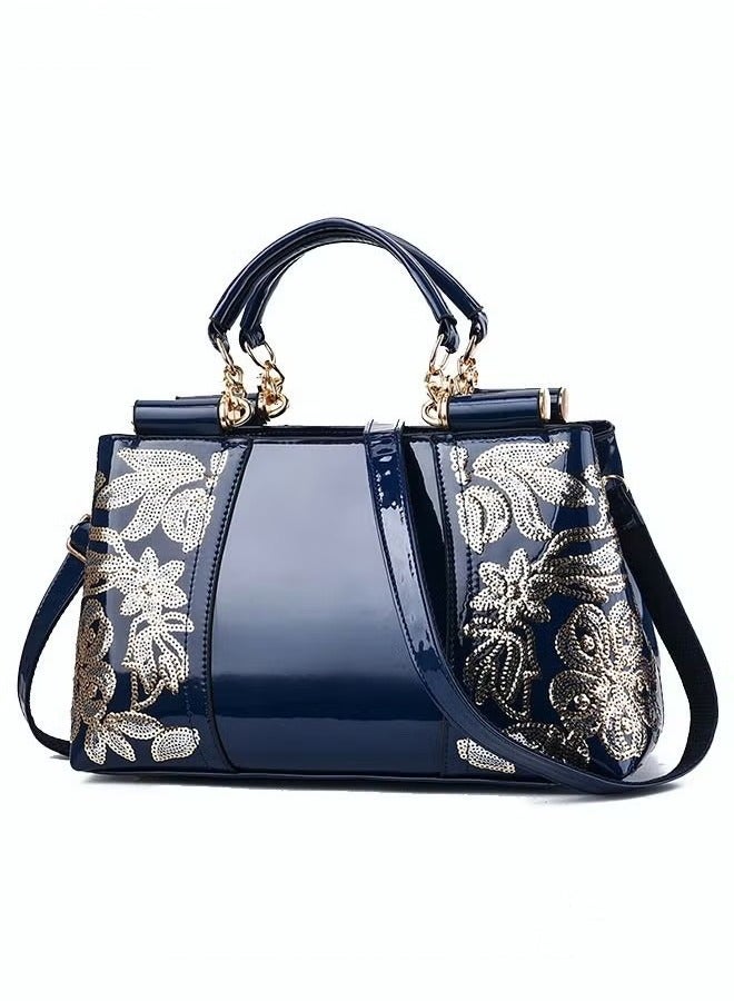 كان واي حقيبة يد أنيقة فاخرة من الجلد المتقدم فريدة من نوعها لامعة لحفلات الزفاف بسعة كبيرة بكتف واحد منحوتة حقيبة ساعي للنساء/الأم/الفتاة الصديقة هدية باللون الأزرق - Image 1