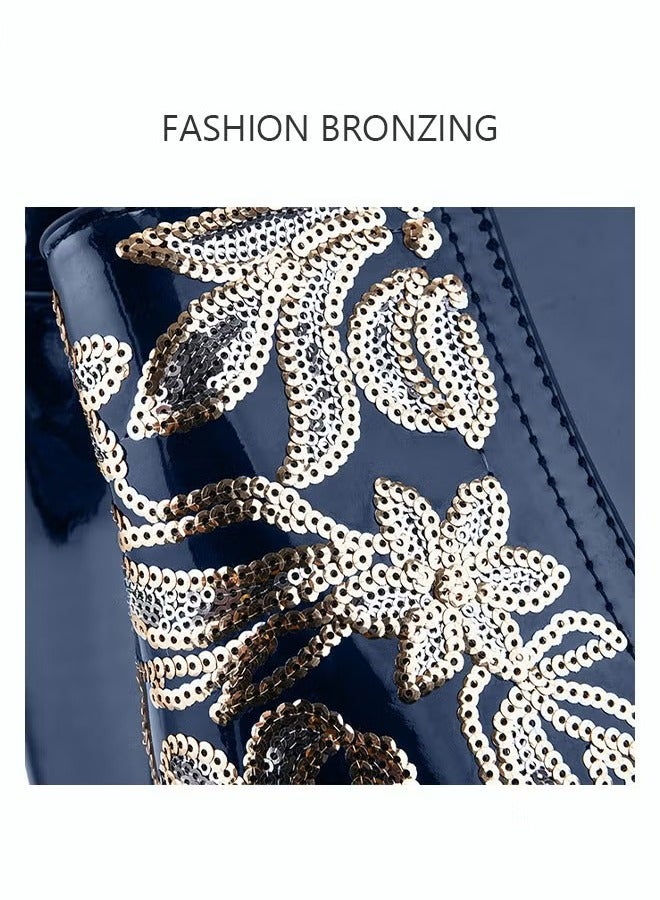 كان واي حقيبة يد أنيقة فاخرة من الجلد المتقدم فريدة من نوعها لامعة لحفلات الزفاف بسعة كبيرة بكتف واحد منحوتة حقيبة ساعي للنساء/الأم/الفتاة الصديقة هدية باللون الأزرق - Image 3