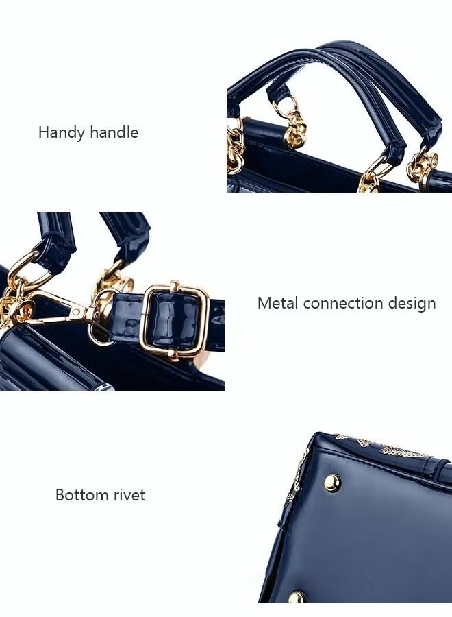 كان واي حقيبة يد أنيقة فاخرة من الجلد المتقدم فريدة من نوعها لامعة لحفلات الزفاف بسعة كبيرة بكتف واحد منحوتة حقيبة ساعي للنساء/الأم/الفتاة الصديقة هدية باللون الأزرق - Image 4