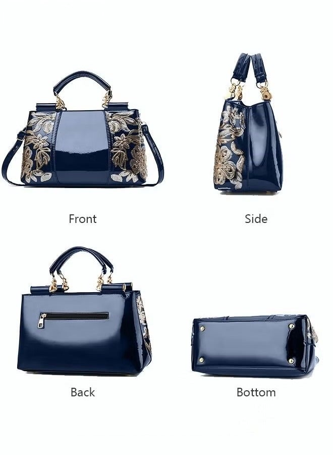 كان واي حقيبة يد أنيقة فاخرة من الجلد المتقدم فريدة من نوعها لامعة لحفلات الزفاف بسعة كبيرة بكتف واحد منحوتة حقيبة ساعي للنساء/الأم/الفتاة الصديقة هدية باللون الأزرق - Image 5